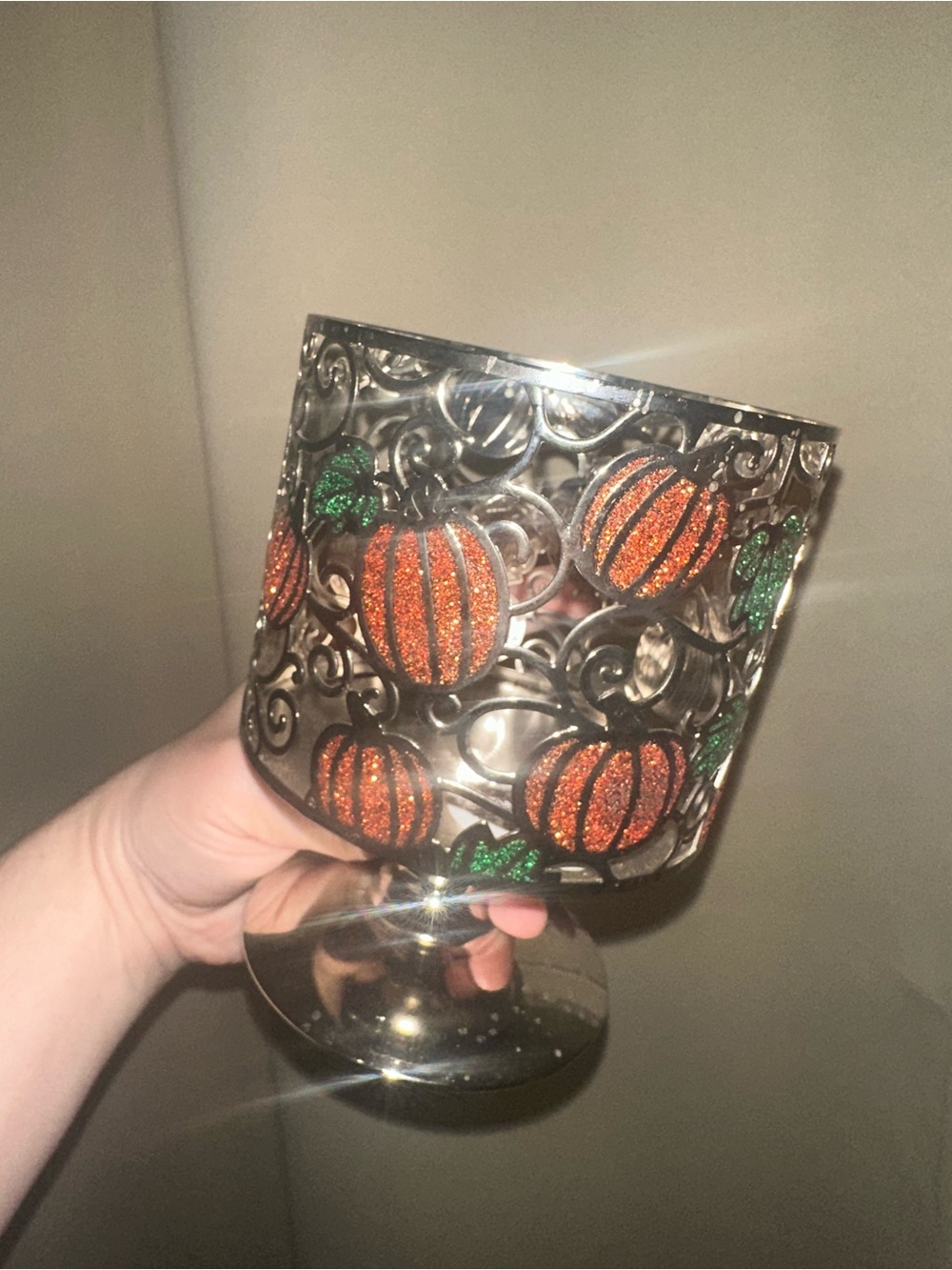 Bath and body works pedestal candle holder sleeve fall Halloween pumpkins